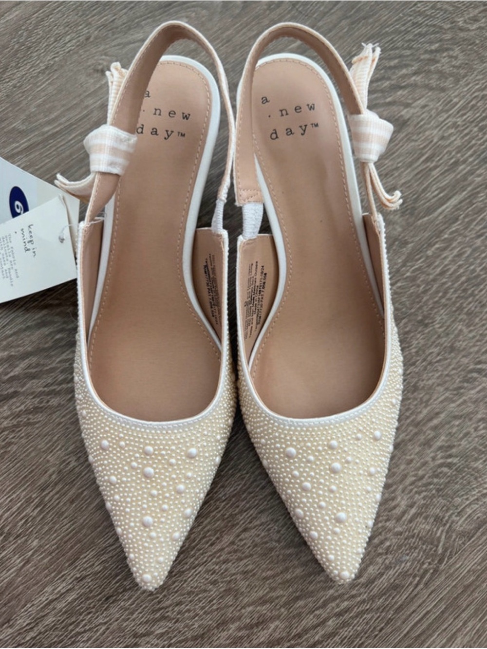 a new day Cream Pearl-Embellished Pointed Slingback Flats